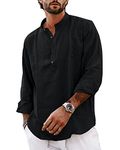 YAOBAOLE Mens Linen Shirts Long Sleeve Grandad Shirts for Men Hippie Beach Yoga Shirts Black XL