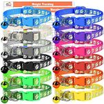 GAMUDA 12Pcs Reflective Puppy Collars, Soft Nylon Whelping Collars, Identification Collars Glow in The Dark, Adjustable Buckle Litter Collars with 2 Record Keeping Charts (S)