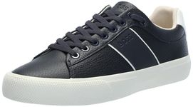 BOSS Men's Aiden Logo Block Leather Low Top Sneaker, Blueberry Blue, 10