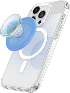 PopSockets Phone Grip Compatible with MagSafe, Adapter Ring for MagSafe Included, Phone Holder, Wireless Charging Compatible - Blue Opalescent Translucent