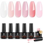 Modelones Builder Gel 6 Colors, 8-in-ONE Pink Clear Gel Builder for Nails, Hard Gel Nail Strengthener Extension Color Base Builder Gel in a Bottle