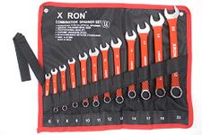 X RON Combination Spanner Wrench Set, Combination Spanner Set 6mm To 22 mm,12-Piece,Chrome Vanadium Steel, with Rolling Pouch,Red Color (With Bag)