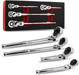 ABN 4-Piece Flex Head Ratchet Set - 1/4 1/2 and 3/8in Drive 72-Tooth Quick Release Reversible Premium Chrome Vanadium Steel Construction & Chrome Plated Finish Design with 5 Degrees of Swing