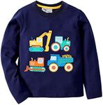 Little Hand Boys Long Sleeve T-Shirt Tops Toddler Kids 100% Cotton Digger Tractor Crewneck Tee Shirts Clothes Age 2-3 Years