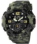 V2A Resin Army Camouflage 50M Waterproof Analog Digital Sport Watch For Men With 3 Time Function, Green Dial, Green Band