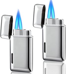 Futlidys 2 Pack Mini Torch Lighter Butane Refillable, Double Flame Butane Lighter with Visible Window, Adjustable Jet Lighter, Great Gifts for Men and Women, without Gas (Silver)