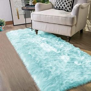 Latepis Light Blue Washable Runner Rug 2x8 Teal Rug for Bedroom Girls Faux Fur Rug for Living Room for Soft Cushion Hallway Home Decor Rectangle