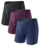 DAVID ARCHY Mens Underwear Dual Pouch Trunks with Support Ball Pouch Micro Modal Boxer Briefs for Men 3 Pack (M, Black/Navy Blue/Wine)