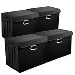 DOUBLE R BAGS Foldable Storage Bin Box with Lid Cover and Handle Room Organizer for Clothes Toys blanket Books Living Room Bedroom Nursery Closet Office and Other Supplies (Black, Pack of 4)