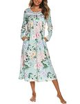 YOZLY Nightgowns for Women Cotton Long Sleeve Night Gwon Ladies House Dress Floral Green, Medium