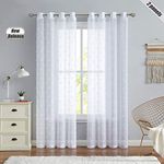 Beauoop White Voile Sheer Curtains for Living Room 90 inch Drop Pom Pom Dot Curtains for Nursary Kids Bedroom Light Filtering Decorative Drapes Grommet Window Treatment Sets 2 Panels