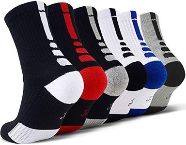 JHM Kids Athletic Sport Sockcs Team Basketball Soccer Crew Socks For Ages 4 to 16, 6 Pairs Color#1, 4-7 Years