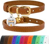 BronzeDog Leather Cat Collar with Brass Buckle Adjustable Small Pet Collars for Kitten Black Brown Pink Purple Red Turquoise (Neck Size 7" - 9", Light Brown)