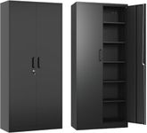 Oasecrilio Garage Storage Cabinet with 2 Lockable Doors, 5 Adjustable Shelves Metal Storage Cabinet, Kitchen Pantry Storage Cabinet, Heavy-Duty Steel Cabinet for Home, 71'H, Black