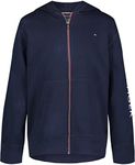 Tommy Hilfiger Boys' Long Sleeve Fleece Full Zip Hoodie, Navy Blazer Signature Stripe, 5