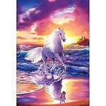 Hrobig 5D Diamond Painting Kits for Adults, DIY White Horse Diamond Painting Kits, Full Drill Diamond Art Painting Embroidery Paintings Pictures for Home Wall Decor (12x16inch/30×40cm)