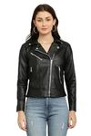 DEL JONNES Women | Girls Faux Leather Biker Jacket with Lapel Collar (M, BLACK)