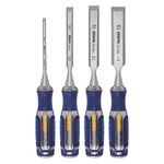 IRWIN Chisel Set, Woodworking, 4-Pack, Extra-Long Strike Cap, Strong & Durable Steel Core (IRHT82507)