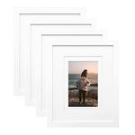 KINLINK 8x10 Picture Frames White, Wood Frames with Acrylic Plexiglass for Pictures 4x6/5x7 with Mat or 8x10 without Mat, Tabletop and Wall Mounting Display, Set of 4