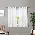 Melodieux 2 Panel Faux Linen Voile Net Curtains Semi Sheer Ring Top Drapes for Bedroom, Living Room, Window - White, 55 x 54 inch drop (140 x 137cm)