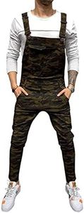 LONGBIDA Men's Denim Bib Overalls Fashion Slim Fit Jumpsuit with Pockets, Camouflage, Large