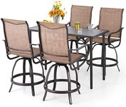 PHI VILLA 5 pcs Patio Bar Set,Outdoor Swivel Bar Chairs with Breathable Fabric,55" x 27" Metal Bar Table,Black Thickened Frame and 360 Degree Swivel Bar Height Chairs for Lawn