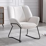 Wahson Modern Accent Chair Faux Fur Occasional Tub Chair Upholstered Armchair with Black Metal Legs, Cocktail Chair for Bedroom/Living Room, White