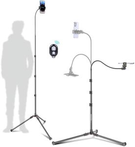 CAMBOFOTO 87" Phone Tripod, Overhead Flexible Tall Tripod Stand with Remote, Selfie Stick, Compatible with iPhone, 15.7" Gooseneck/Adjustable 360 Head, Gopro/Ring Light/Webcam/Video Recording/Vlogging