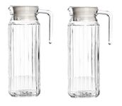 Set of 2 Slim Glass Fridge Jug 1L Capacity Narrow Door Jug Easy Pour Non Spill Ideal for Milk Water Juice