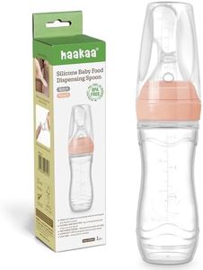 Haakaa Silicone Baby Food Dispensing Spoon Feeder 4oz - Infant Squeeze Cereal Feeder, Baby Fresh Food Feeder, Feed Bottle for Puree, Solid Baby Food, BPA Free, 4m+ Babies – Peach