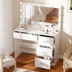 Vanity Desk with Large Mirror and 11 Lights, Makeup Vanitys with 4 Drawers, Dressing Table with 3 Lighting Modes Brightness Adjustable for Girls Women