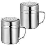 HEMOTON Salt Shaker Stainless Steel Flour Shakers, 2 pcs Chocolate Shaker for Cappuccino, Sugar Dispenser with Handle, Spice Jars