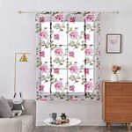 JAIJY French Country Peony Flower Leaf Kitchen Window Shades Curtain Tie Up Adjustable Balloon Windows Treatmet Roman Tiebacks Drape for Cafe, 23" W x 47" L, Pink