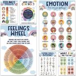 6 Boho Calming Corner Classroom Posters, Feelings Wheel Chart & Emotions Poster For Kids, Calm Down Corner Supplies for Therapy Office Decor, Mental Health Wall Decorations for Preschool Teachers