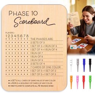 LZC LADYS GIFT Phase 10 Score Board, Wooden Scoreboard for Phase 10 Card Game with 8 Colored Cribbage Pegs, Fun Board Card Games Accessories for Adults, Families, Parties & Travel