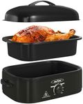 Sunvivi 14 Quart Roaster Oven, Electric Slow Cooker Roaster Oven with Self-Basting Lid, Turkey Roasters with Removable Pan and Rack, Stainless Steel, Black
