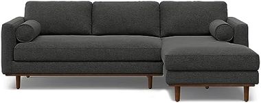 SIMPLIHOME Morrison Right Sectional Sofa in Woven-Blend Recycled Polyester Fabric, Charcoal Grey, 102-inches Wide, L-Shaped Couch with Right Chaise for the Living Room and Family Room