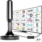 Indoor TV Aerial, Digital TV Aerial 250+ Miles Range & 360° Reception, Amplified TV Antenna with Signal Booster & 16.4 ft Cable for Freeview 4K 1080P HDTV Local Channels