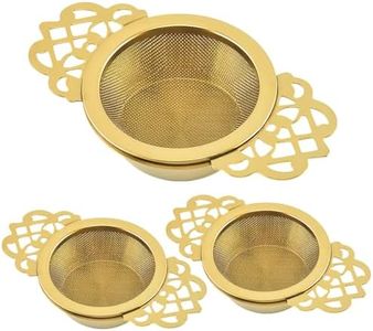 3 Pack Tea Strainer Bowl Fine Mesh Tea Strainers with Drip Bowls for Loose Tea Stainless Steel Gold Tea Strainers for Loose Tea Juice Coffee Filter (Gold)