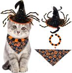 Yaopelky 3PCS Dog Halloween Costumes Funny Spider Wizard Hat Pumpkin Devil Dog Bandana and Necklace Set for Dogs Cats Pet Halloween Supplies Party Accessories (Black)