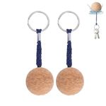 BIKING 2Pcs Floating Cork Keyring, 35mm Ball Key Chain Water Buoyant Key Ring, Floating Keyring, Wooden Ball Key Ring, Float Sailing Boat Canoe Water Sports Accessories(Blue rope)