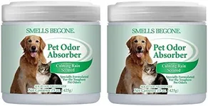 SMELLS BEGONE Air Freshener Odor Absorber Gel - 15 oz, Pack of 2 - Absorbs and Eliminates Odor in Pet Areas, Bathrooms, Cars, & Boats - Made with Essential Oils - Calming Rain Scent