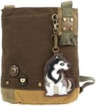 Siberian Husky Patch Cross-Body Women Handbag, Canvas Messenger Bag - 6 Colors Options (Dark Brown)