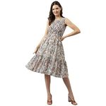 KERI PERRY Women's Off White Georgette Floral Tiered Western Dress | Dress for Women | A line Dress | Winter Dress | Western Dress | Latest Women Dress | Trendy Dress | Midi Dress