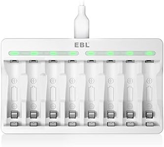 EBL 9010 AA AAA Battery Charger - Independent 8 Bay Charger with High Charging Speed for 1.2V Ni-MH Ni-CD Rechargeable Batteries（USB Cable Provided）