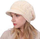 Muryobao Women Winter Warm Beanie Knit Hat Soft Lined Snow Ski Caps with Visor White