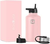 IRON °FLASK Camping & Hiking Hydration Flask, Wide Mouth, 3 Straw Lids, Stainless Steel Outdoor Water Bottle, Double Walled, Insulated Thermos, Metal Canteen - Rose, 64 Oz