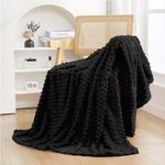 Puncuntex Black Throw Blanket 50"×60" inches Fuzzy 3D Jacquard Decorative Flannel Fleece Super Soft Plush Cozy Blanket for Couch Sofa Chair Lightweight