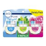 Febreze Odor-Fighting Fade Defy PLUG Air Freshener, Downy April Fresh, Gain Original, Linen & Sky, (3) 26 mL Oil Refills