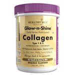 HealthyHey Skin Glow-n-Shine® Collagen Powder 200g | Hydrolysed Collagen for Women and Men with Hyaluronic Acid, Biotin and Vitamin C for Healthy Skin, Hair and Nails - (Orange, 200gm)